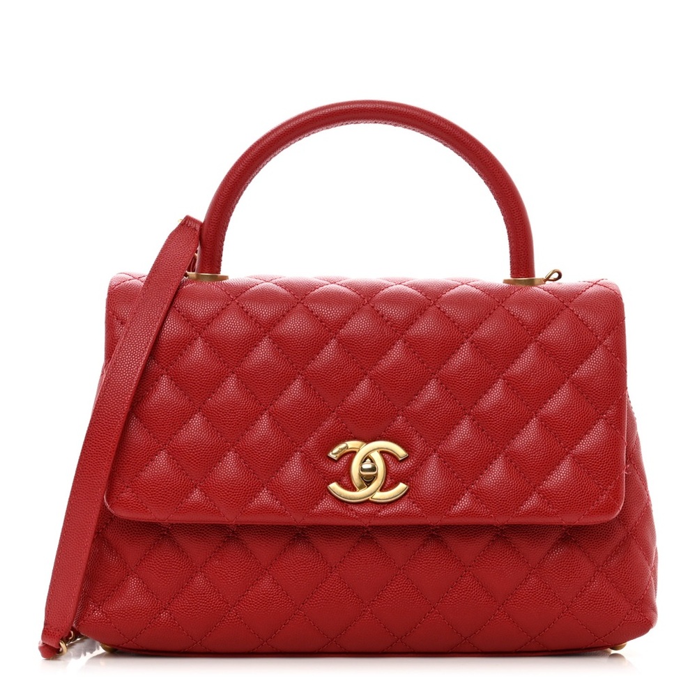 CHANEL Caviar Quilted Small Coco Handle Flap Red